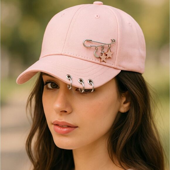 Pink Streetwear Design Baseball Hat Cap Stars Heart - Picture 1 of 9